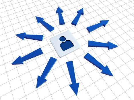3d person sign in block with blue arrows in circle