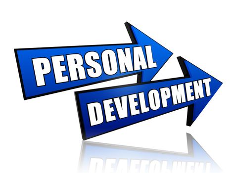 text personal development in 3d blue arrows