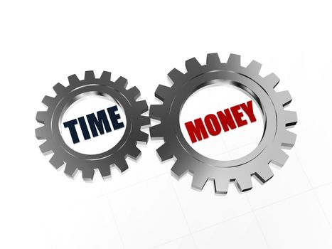text time money - words in 3d silver grey metal gearwheels, business concept