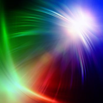 abstract rainbow colorful rays lights over dark background