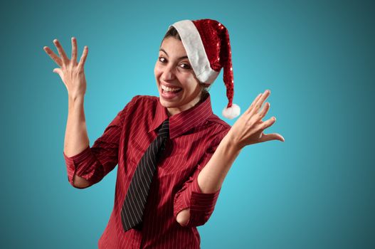 smiling business christmas girl on blue background