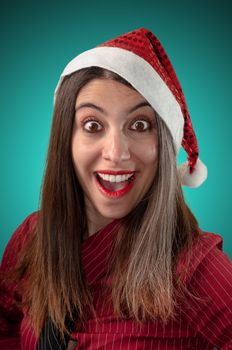 smiling business christmas girl on blue background