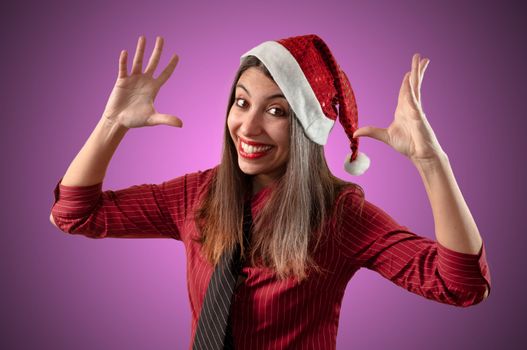 smiling business christmas girl on pink background