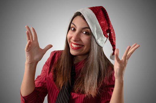 smiling business christmas girl on grey background