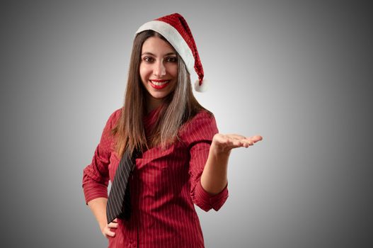 smiling business christmas girl on grey background