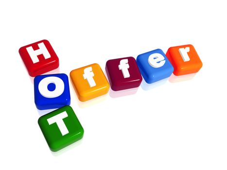 text hot offer - 3d colorful cubes with letters, marketing concept