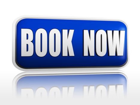 book now 3d blue banner with white text, business concept