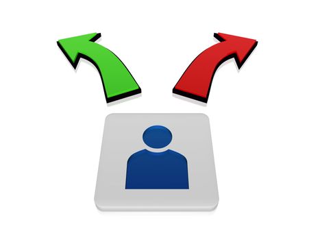 3d person sign in block with green and red arrows in opposite directions
