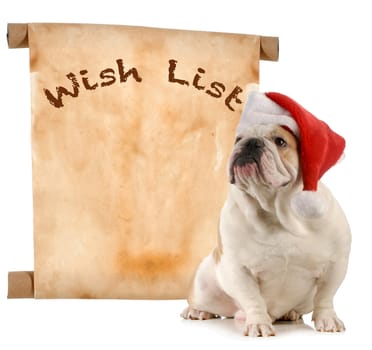 pet christmas wish list - english bulldog santa with a christmas wish list