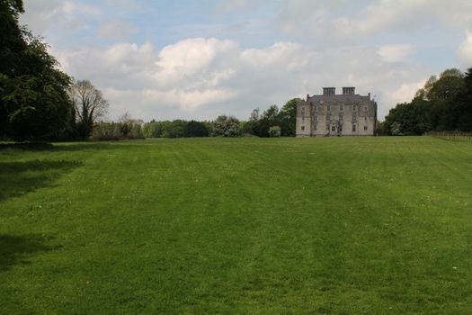 Portumna Castle in Ireland, with view of the garden. The castle is a semi-fortified house built before 1618.
