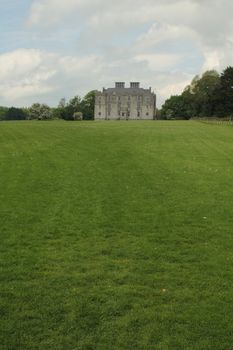 Portumna Castle in Ireland, with view of the garden. The castle is a semi-fortified house built before 1618.
