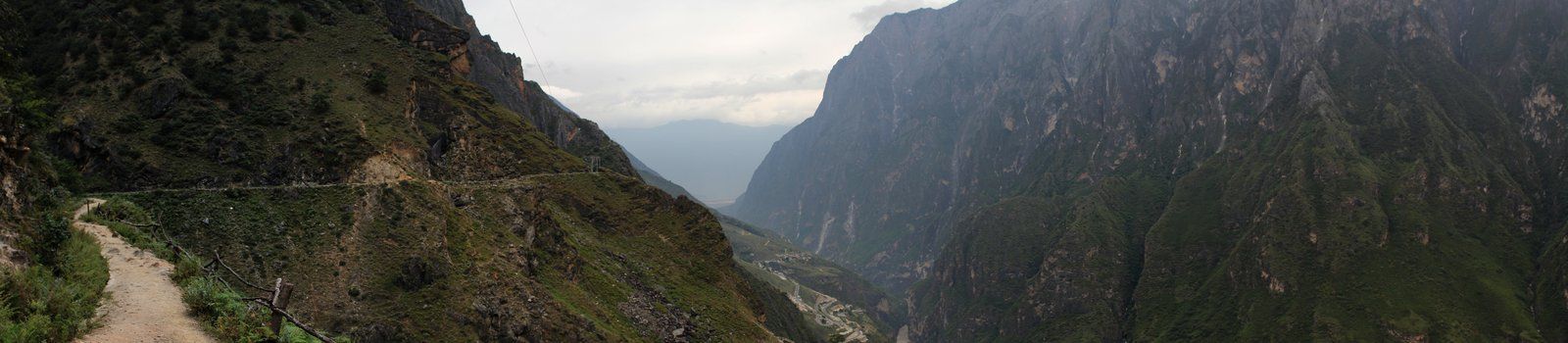 Panoramic photo of the Tiger Leaping Gorge, on of the most spectacular trekking in all China. This photo is made attaching together several pictures.
