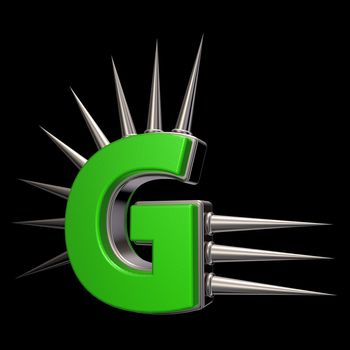 letter g with metal prickles on black background - 3d illustration