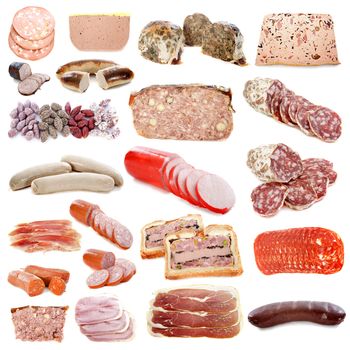 cooked meats in front of white background