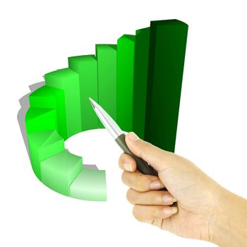 a pen pointing 3d growth bar graph