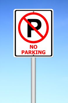 no parking sign with blue sky background