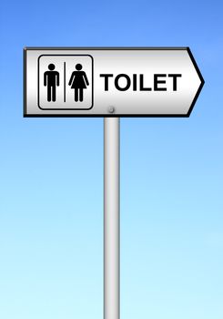 toilet sign with blue sky background