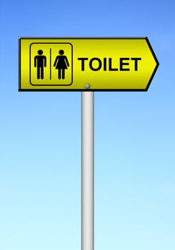 toilet sign with blue sky background