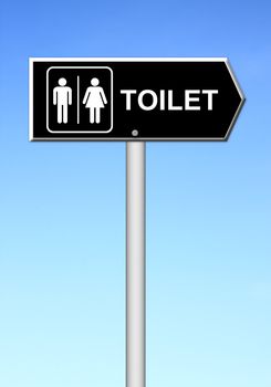 toilet sign with blue sky background