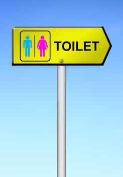 toilet sign with blue sky background