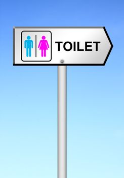 toilet sign with blue sky background