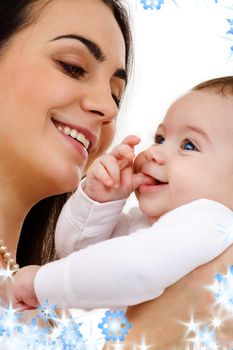 picture of happy mother with baby and snowflakes