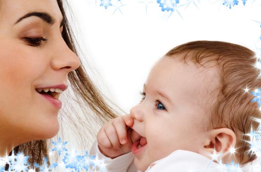 picture of happy mother with baby and snowflakes