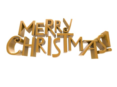 Merry Christmas in  yellow sparkling rendered letters isolated on a white background