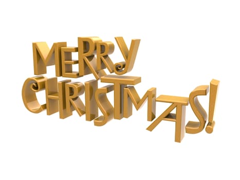Merry Christmas in  yellow sparkling rendered letters isolated on a white background