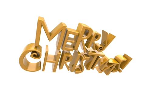 Merry Christmas in  yellow sparkling rendered letters isolated on a white background