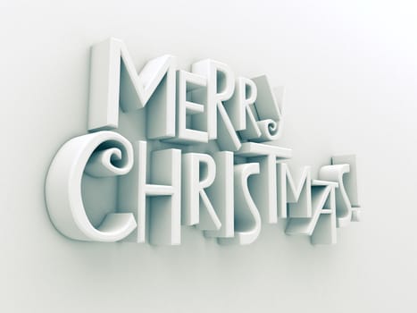 Merry Christmas in white matt rendered letters on a white background
