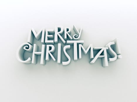 Merry Christmas in white matt rendered letters on a white background