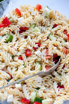 Wedding pasta salad at a buffet.