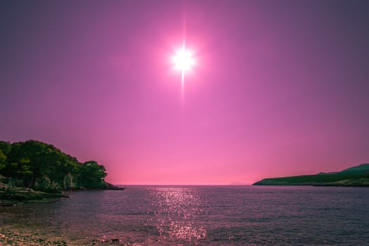 shining sun on the beach in purple