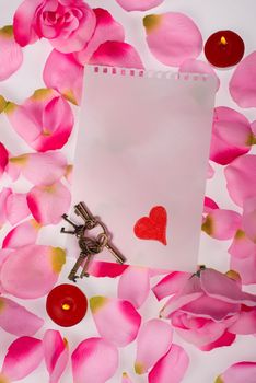 Empty note surrounded by Valentines day decoration