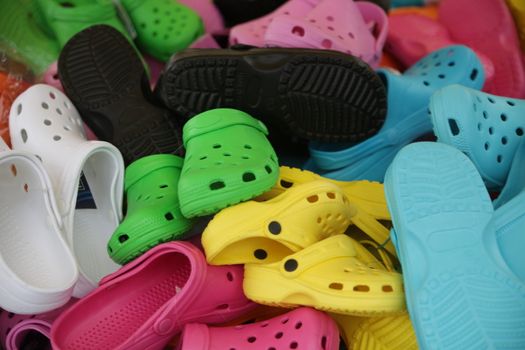 colorful shoes or jootis or jutis on sale at a flea market