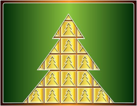 icons with golden Christmas tree covered with green tree