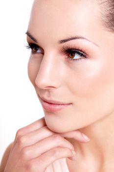 natural beautiful woman face closeup portrait isolated on white