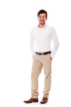 young business man in casual outfit smiling isolated on white background