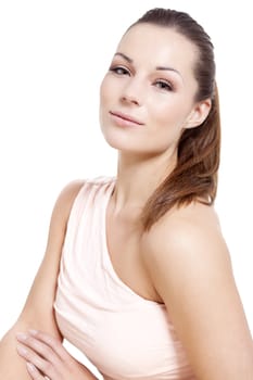beautiful brunette smiling woman isolated on white 