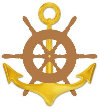 Illustration of a ships anchor and wheel