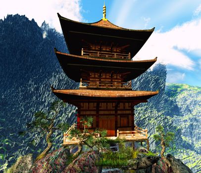 Buddhist temple in mountains