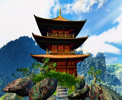 Buddhist temple in mountains