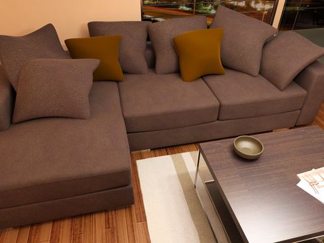 modern bright living room with sofa