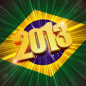 3d golden figures year 2013 with rays and shining Brazilian flag