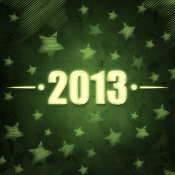 abstract green background with figures year 2013 and illustrated striped stars, retro style card