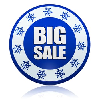 winter big sale 3d blue circle banner with white text and snowflakes symbol, business concept