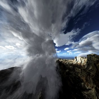 Volcanic eruption on island