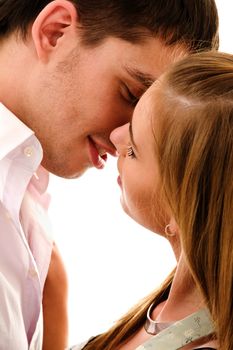 picture of couple in love over white