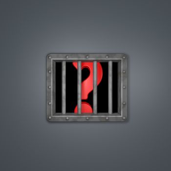 question mark behimd riveted metal prison window - 3d illustration